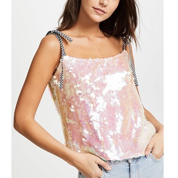 Iridescent sequined top with gingham straps - Picture 5 of 5